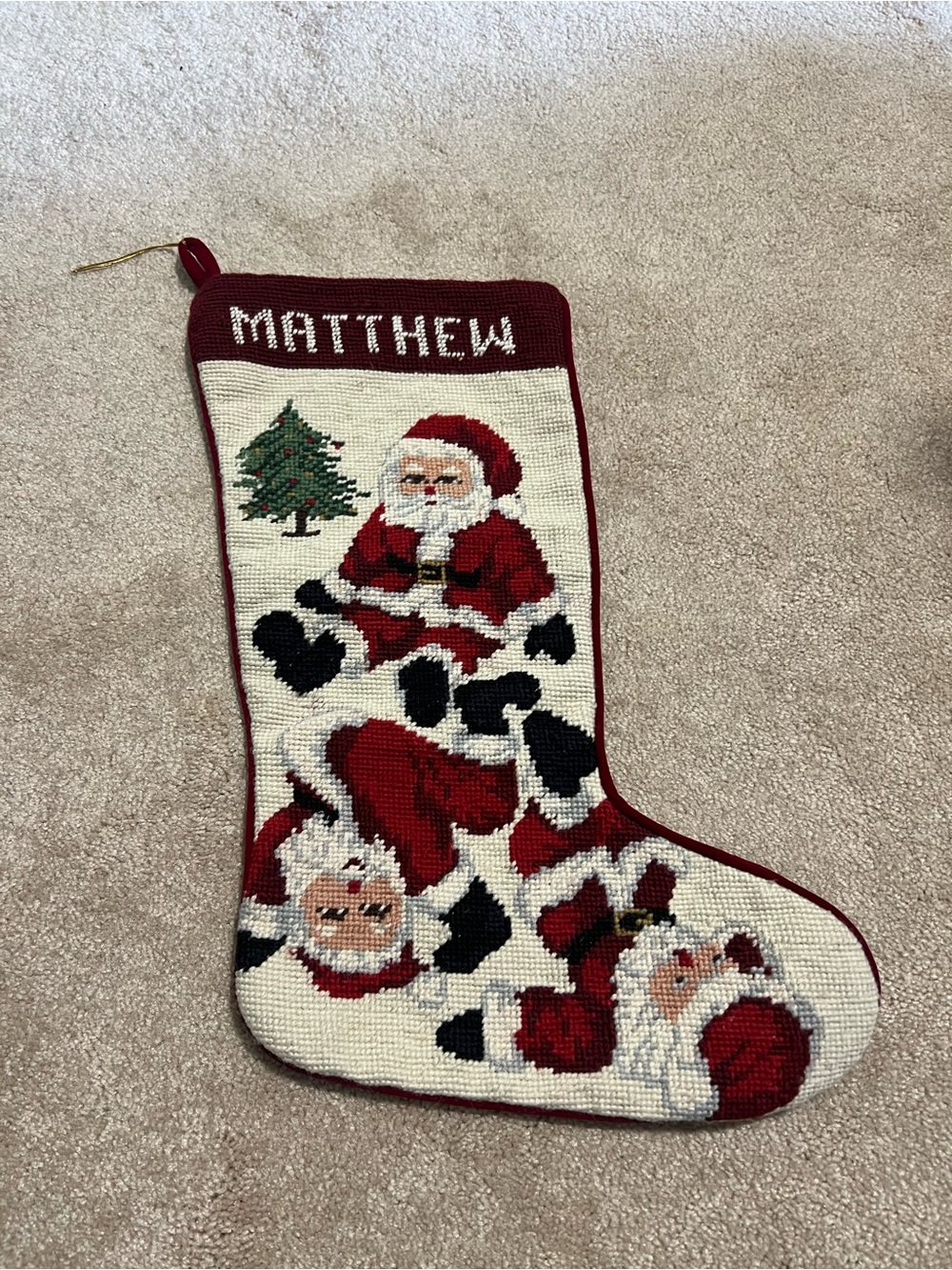 “Matthew” Hand Stitched 100% Wool Christmas Santa Stocking